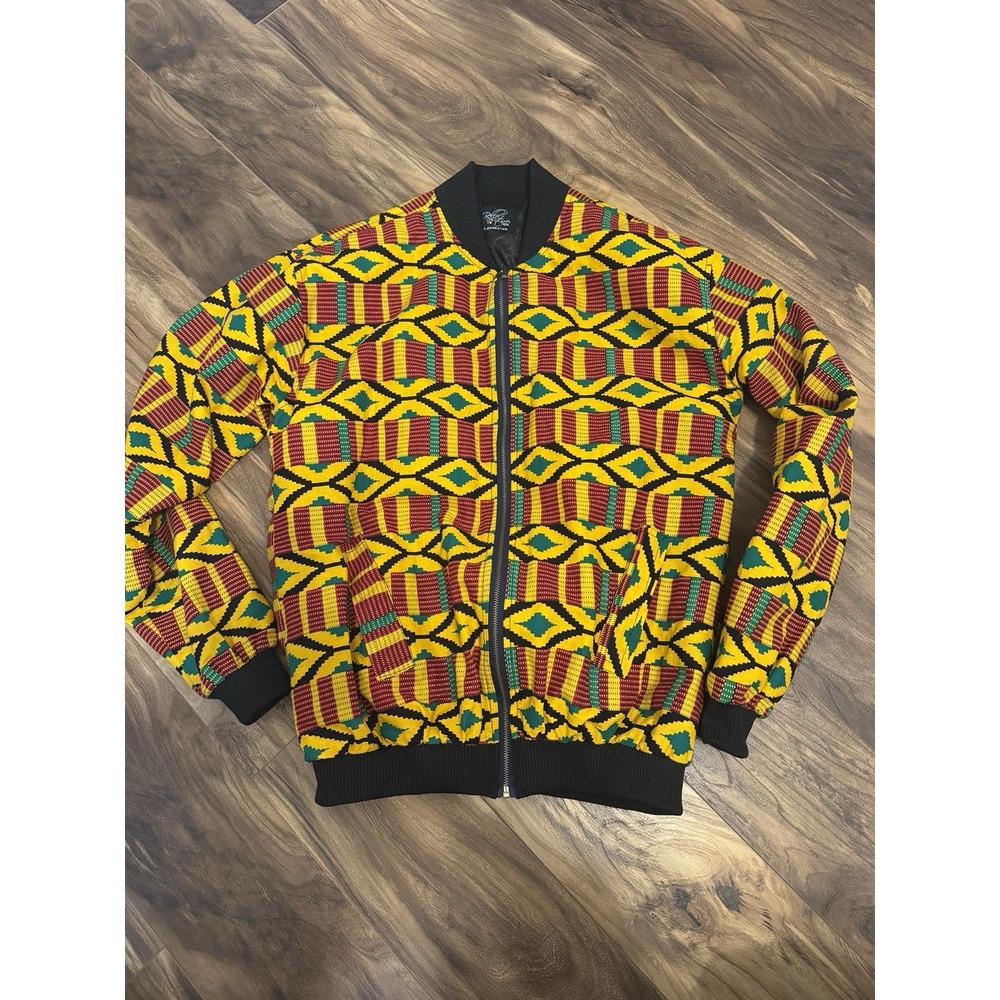 African Style Print Jacket With Pockets Size Medium Multicolored